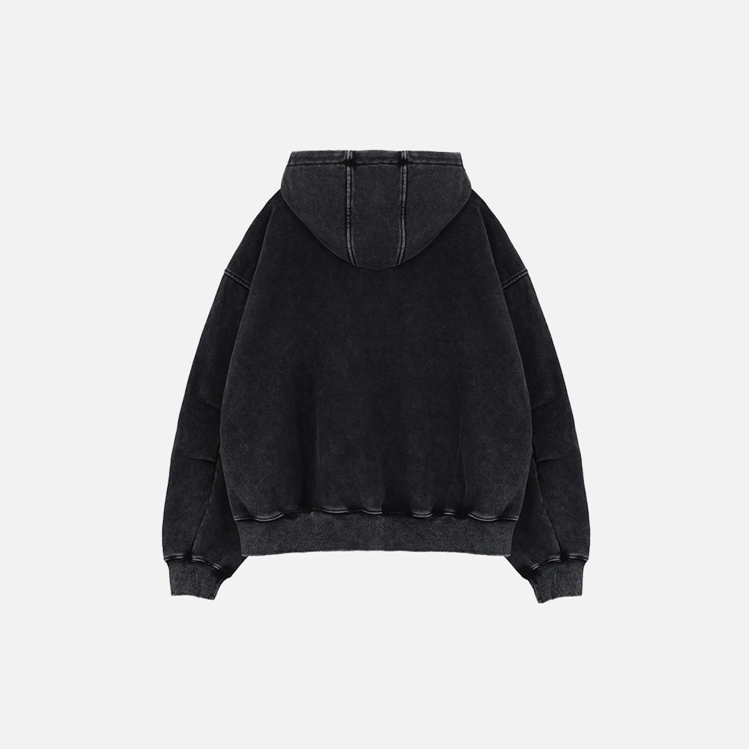 Back view of the black Retro-Inspired Oversized Hoodie in a gray background