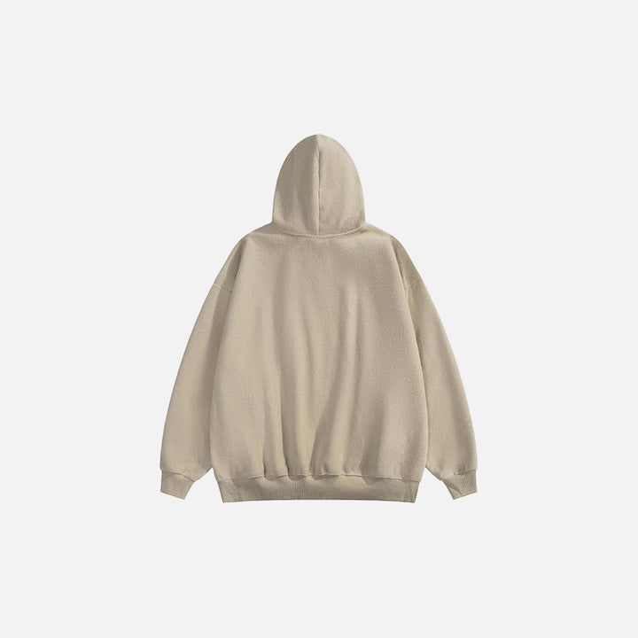 Back view of the apricot Oversized Loose Zip-up Hoodie in a gray background 