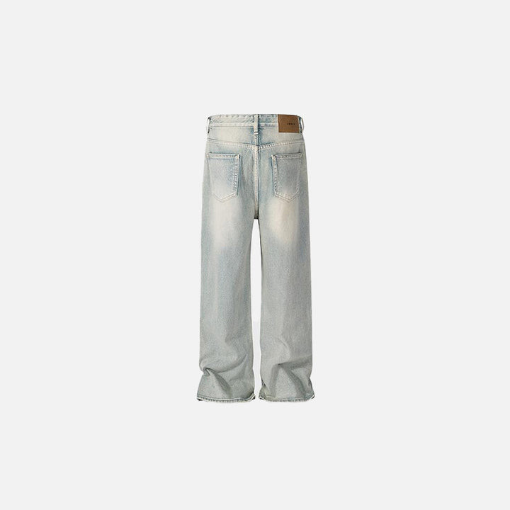 Back view of the blue Classic Washed Straight Leg Jeans in a gray background