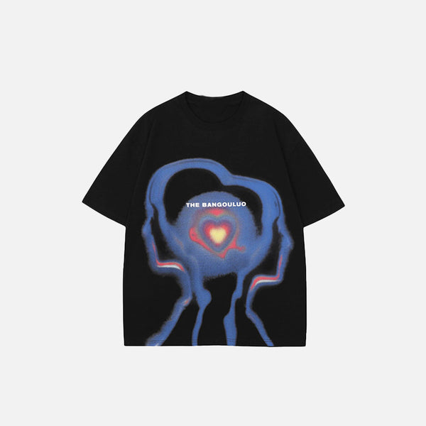 Front view of the black Heartful Thoughts T-shirt in a gray background