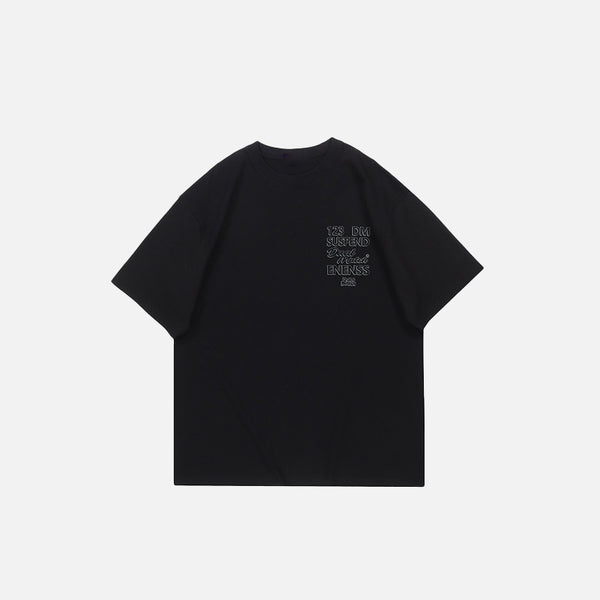 Front view of the black Summer Utility T-shirt in a gray background 