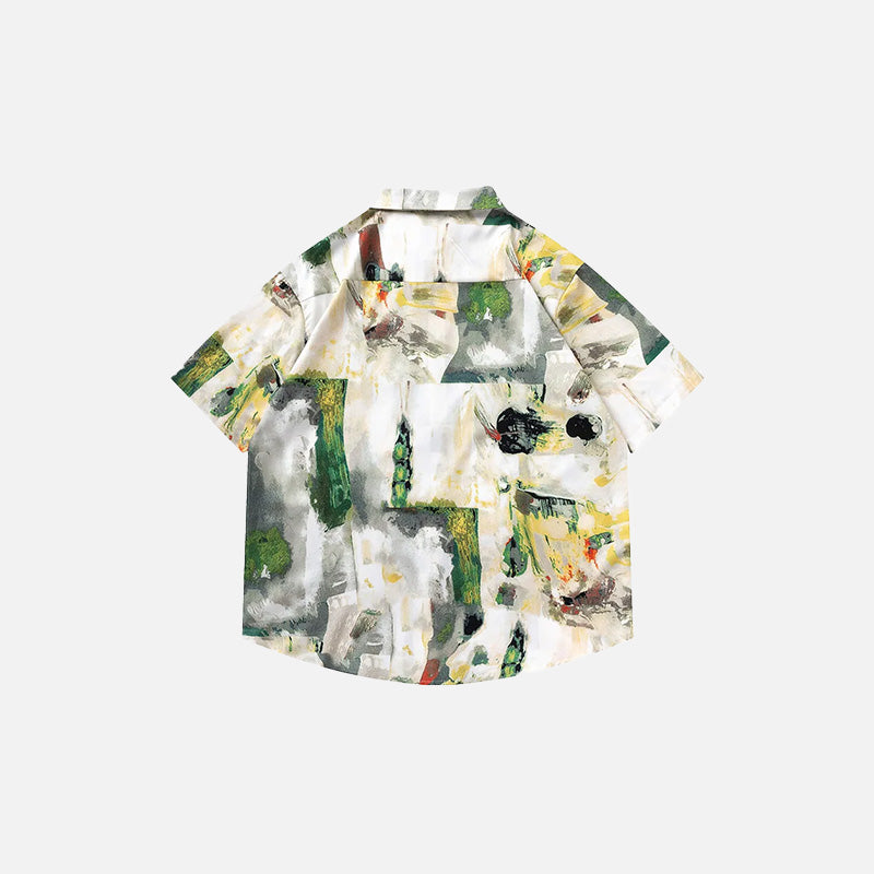 Back view of the white Abstract Brushstroke Art Print Shirt in a gray background