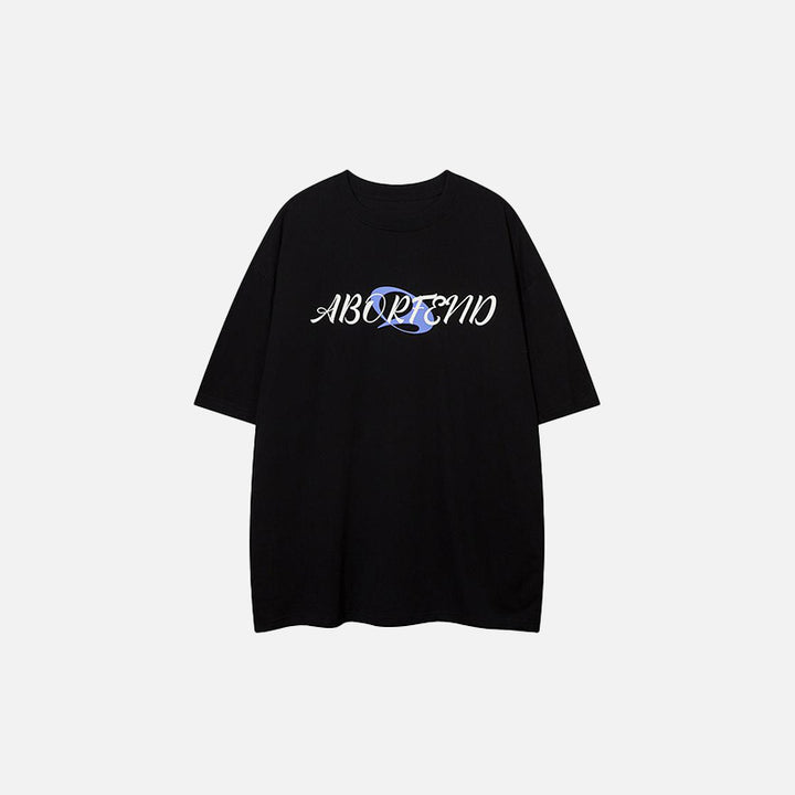 Front view of the black Midnight Aura Aborted T-shirt in a gray background
