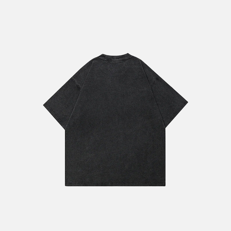 Back view of the black Retro Washed Black T-Shirt in a gray background 