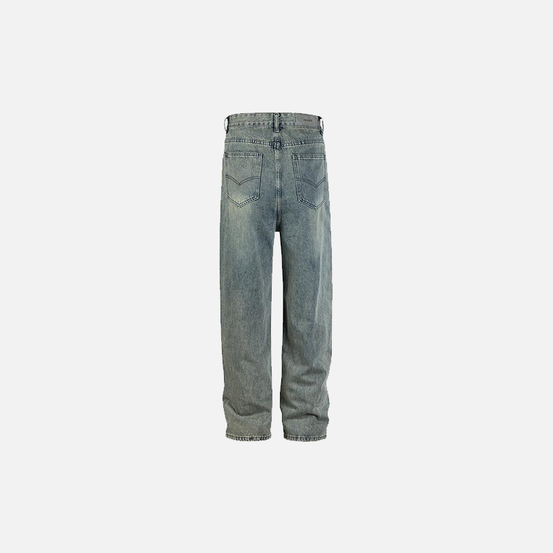 Back view of the light blue Vintage Washed Slim Jeans in a gray background