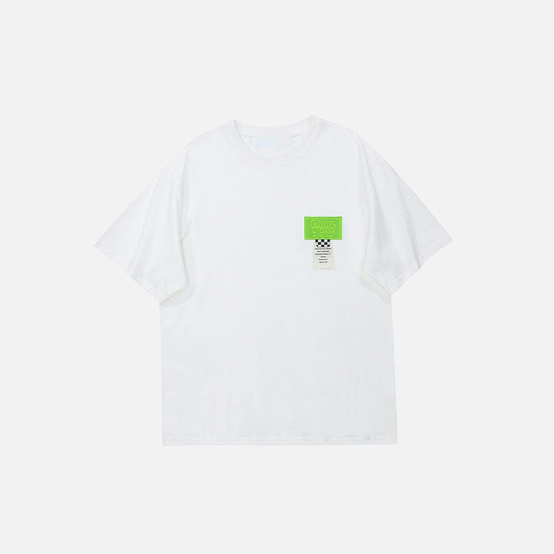 Front view of the white Speeding Ticket T-shirt in a gray background 