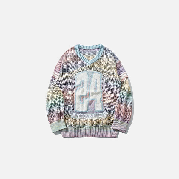 Front view of the pink Sporty Knitted Sweater in a gray background