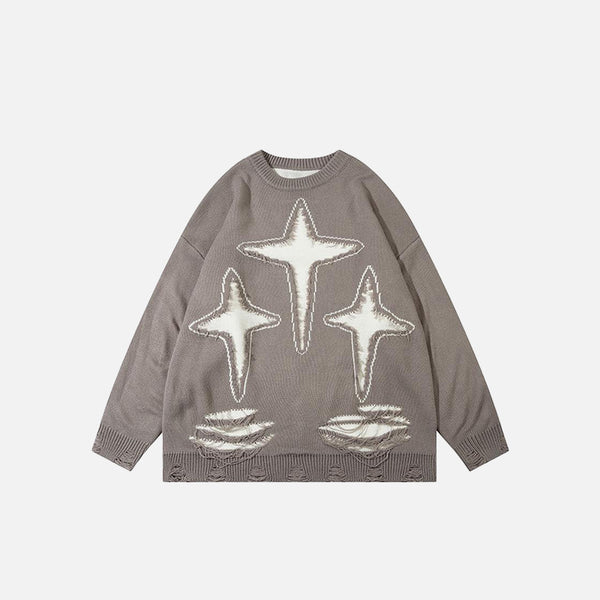 Ripped Star Print Loose Sweater