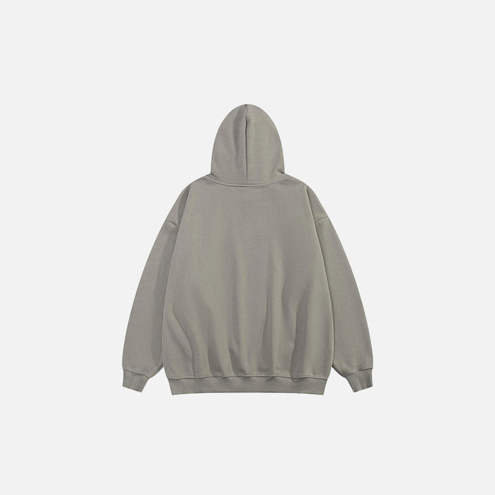 Back view of the khaki Butterfly Printed Loose Hoodie in a gray background 
