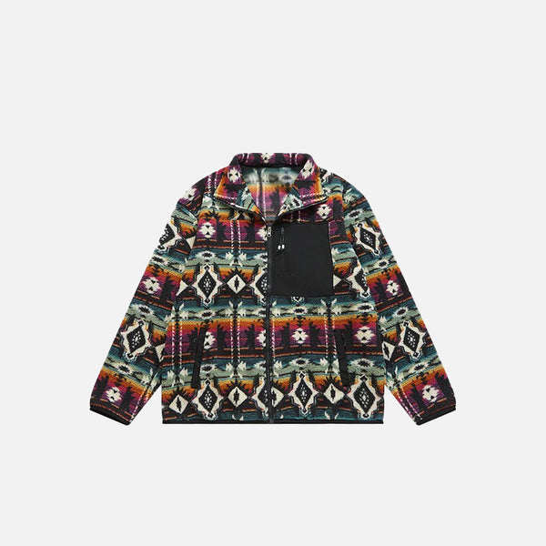 Chaqueta Sherpa con estampado étnico 