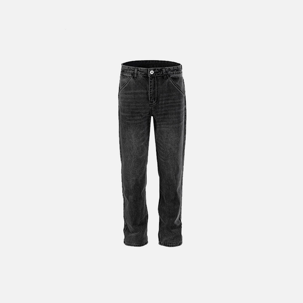 Front view of the black Dark Washed Relaxed-Fit Jeans in a gray background