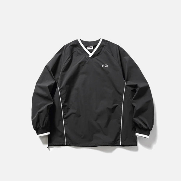 Front view of the black Metro Breeze Windbreaker Sweatshirt in a gray background