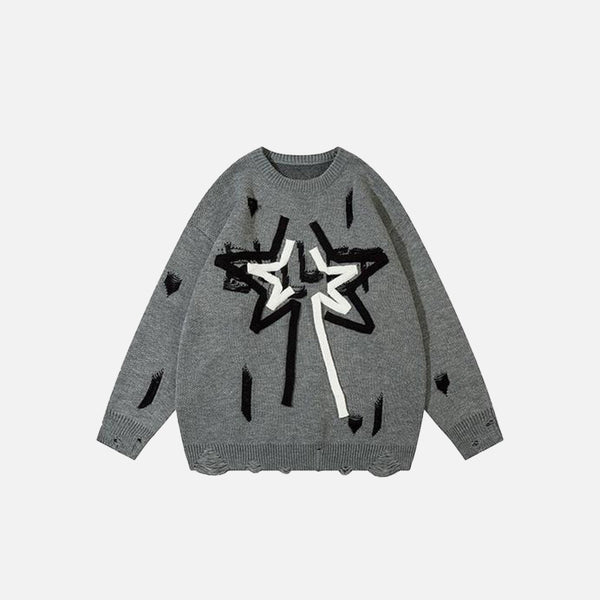 Ripped Star Knitted Sweater