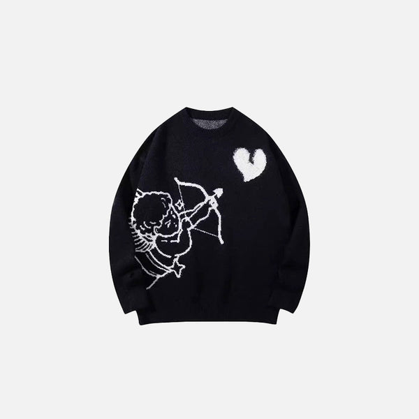 Front view of the black Cupid's Aim Sweater in a gray background