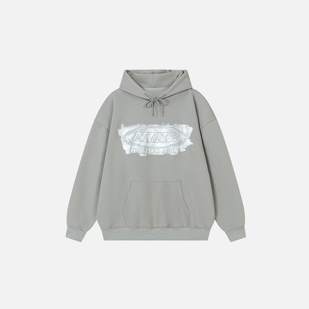 Front view of the grey Cosmic Glow Hoodie in a gray background