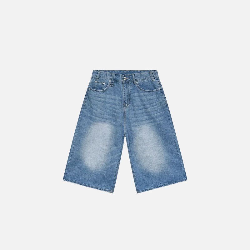 Front view of the light blue Vintage Washed Denim Shorts in a gray background