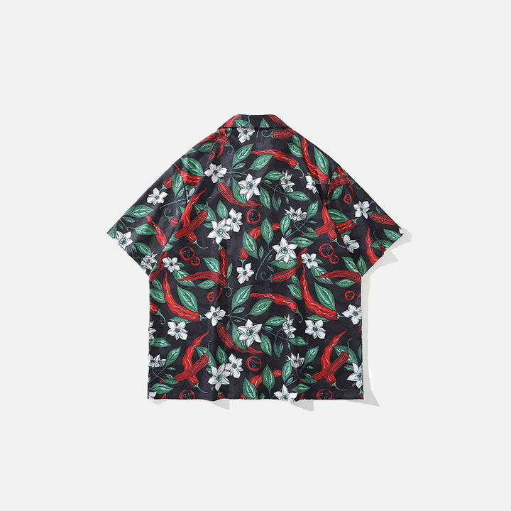 Back view of the black Paprika Leaves Print Shirt in a gray background 