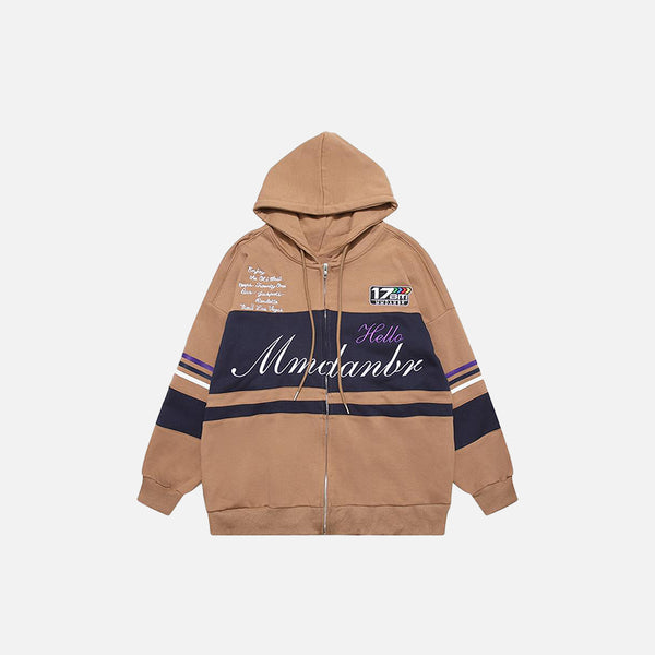 Retro Color Contrast Zip-up Hoodie