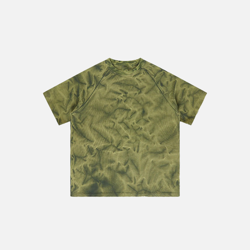 Front view of the army green Loose Water Ripple Washed T-Shirt in a gray background 