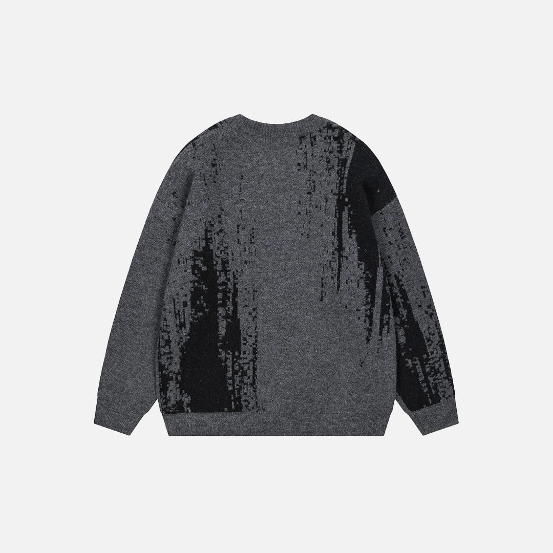 Back view of the gray Glitch Matrix Sweater in a gray background