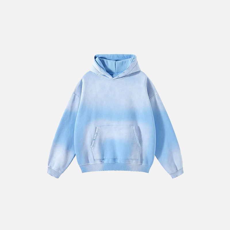 Front view of the light blue Vintage Washed Denim Hoodie in a gray background