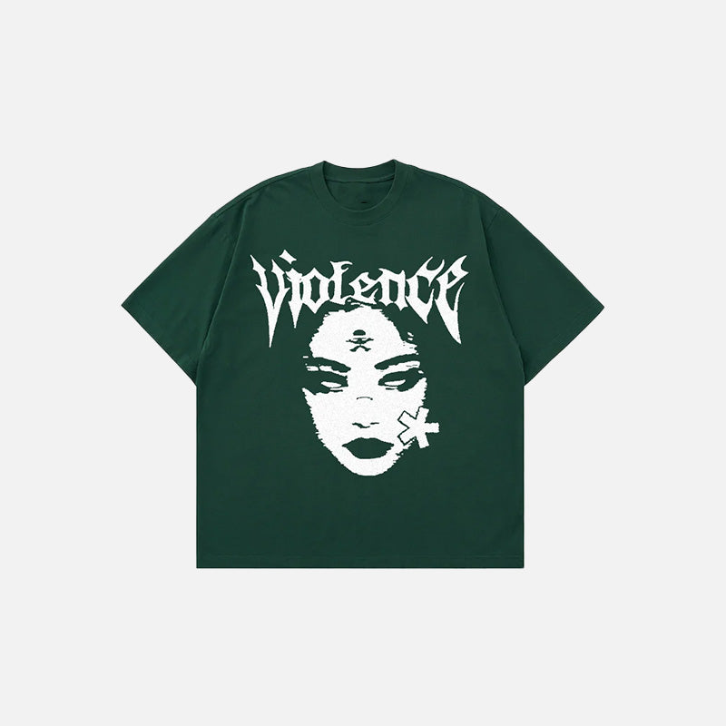 Front view of the green Vintage Women's Gothic T-Shirt in a gray background