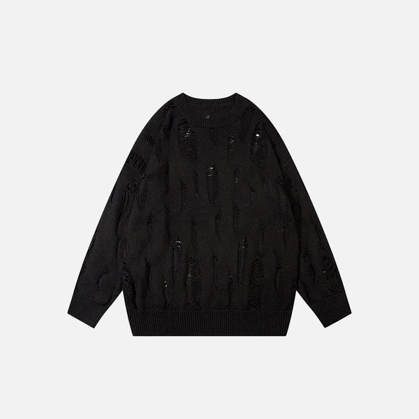 Y2k Ripped Loose Solid Color Sweater