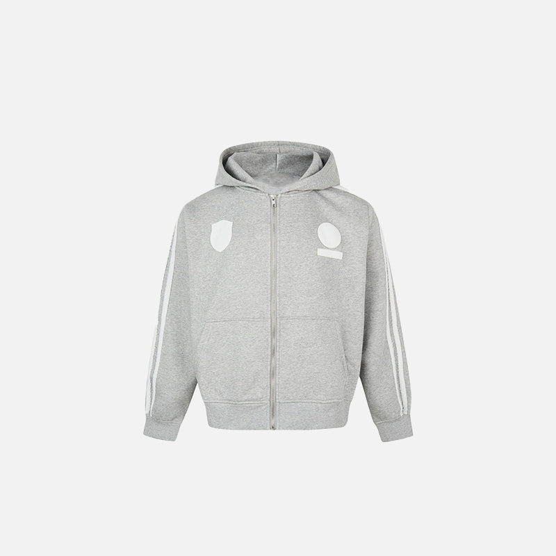 Front view of the gray Classic Zip-Up Hoodie in a gray background