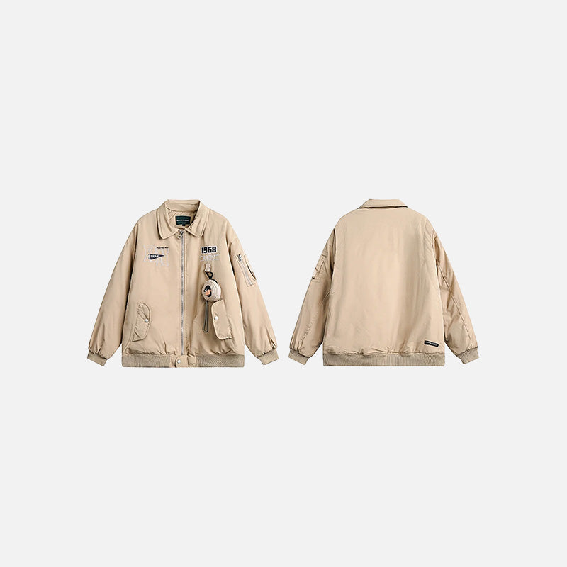 Front & Back view of the khaki Vintage 1968 Utility Jacket in a gray background