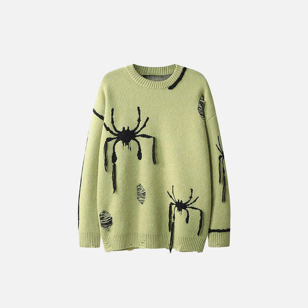 Spider Embroidery Ripped Loose Sweater