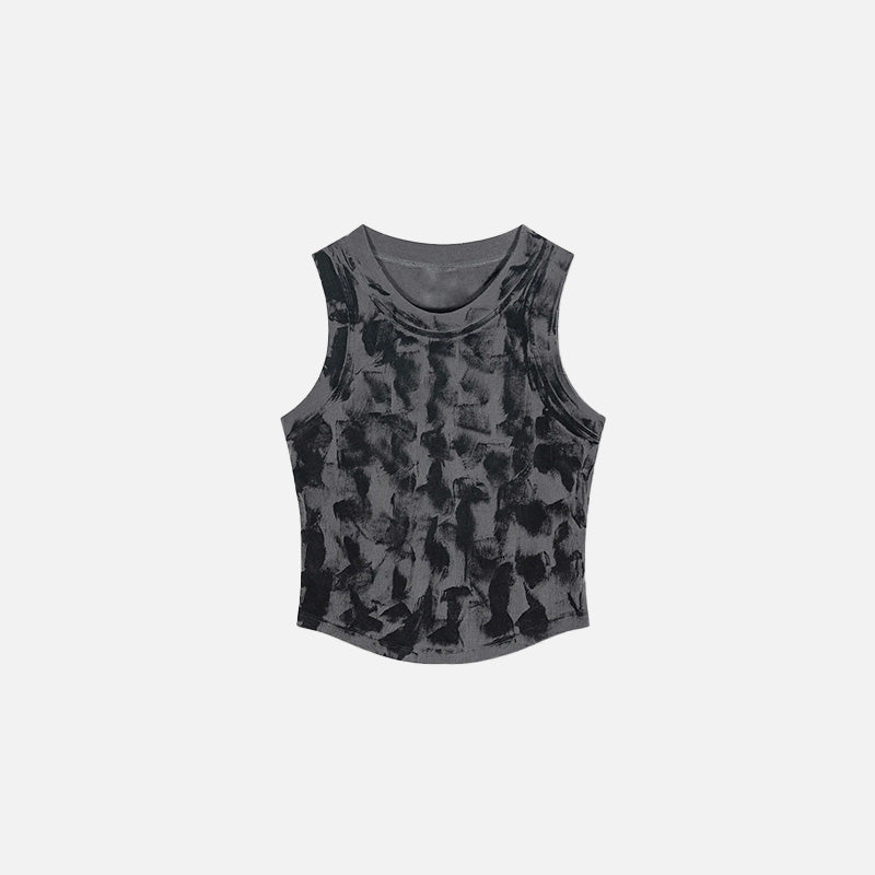 Front view of the carbon grey Sleeveless Washed Crop Top in a gray background