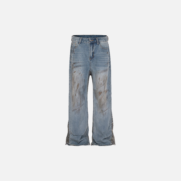 Front view of the light blue Vintage Grunge Washed Denim in a gray background