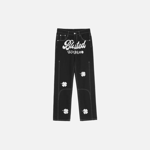 Letter Embroidery Friend Retro Pants