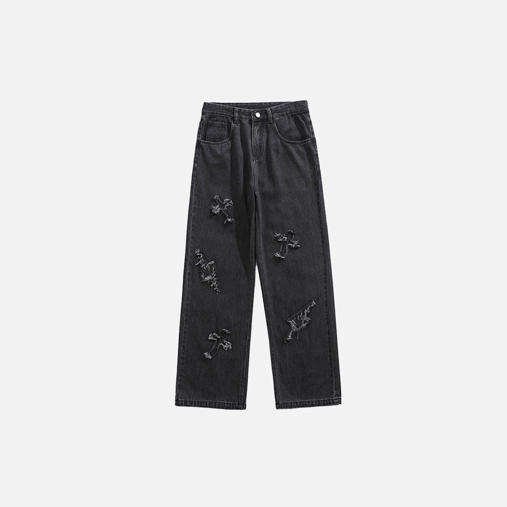 Cross Patch Denim Pants – DAXUEN