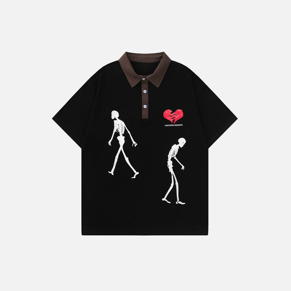 Broken Heart Skeleton Polo T-shirt