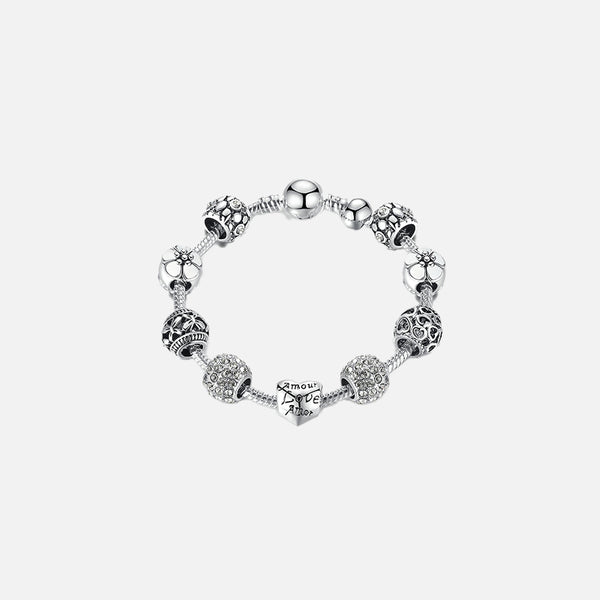 Love and Flower Silver Plated Charm Bracelet