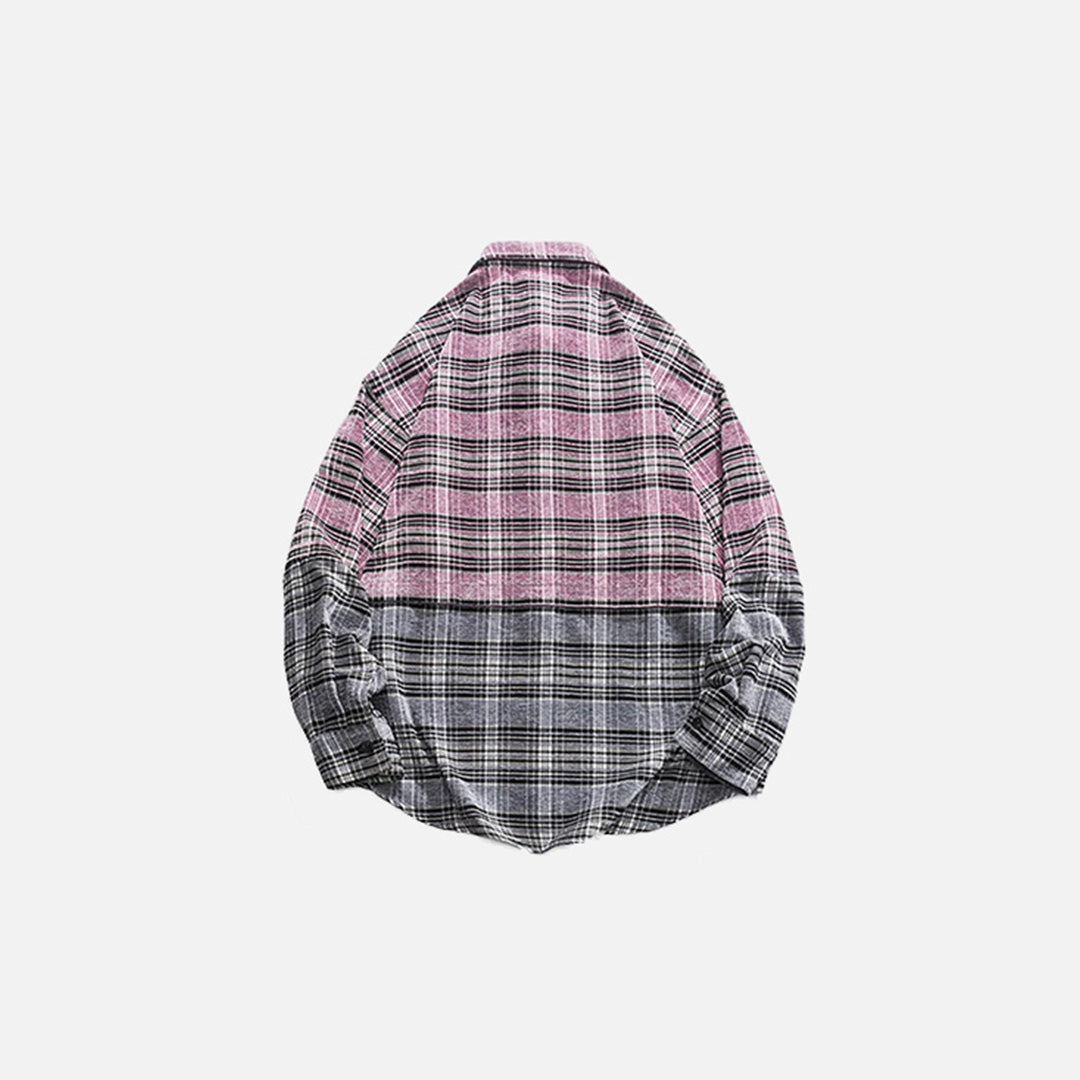 Back view of the pink Urban Plaid Shirt in a gray background