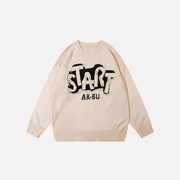 "Start" Letter Embroidered Sweater