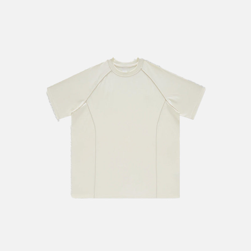 Front view of the milk tea white Loose Patchwork Oversized T-shirt in a gray background 