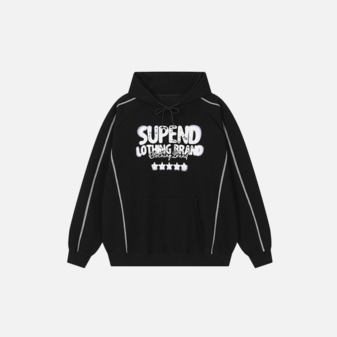 Front view of the black Supend Star Hoodie in a gray background 