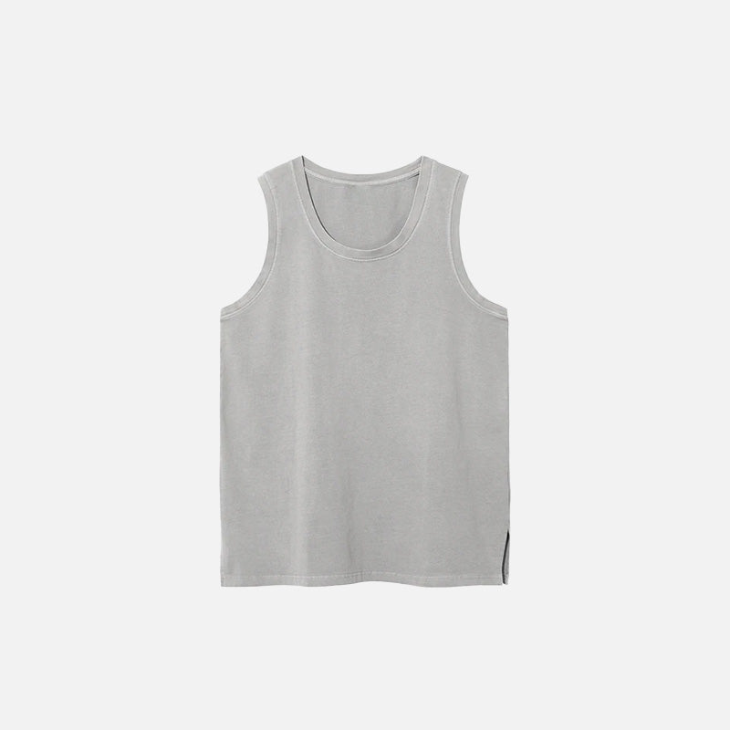 Front view of the light grey Side Slit Unisex Sleeveless T-shirt in a gray background 