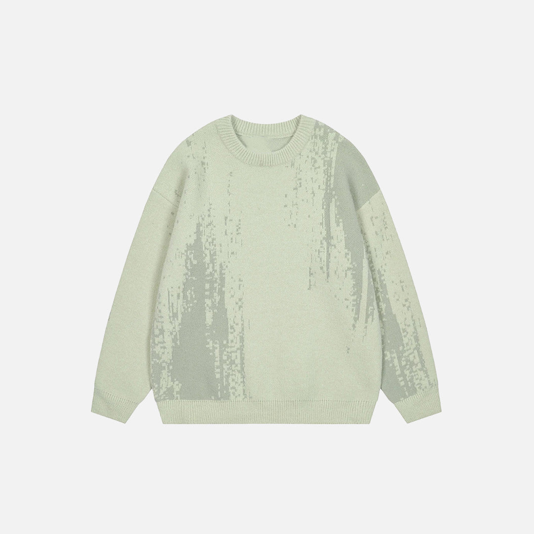 Front view of the green Glitch Matrix Sweater in a gray background