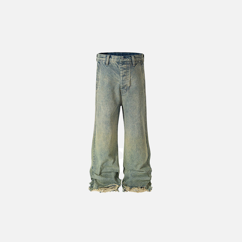 Front view of the gradient Vintage Yellow Stitching Jeans in a gray background 