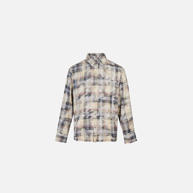 Front view of the apricot Woven Pattern Shirt in a gray background