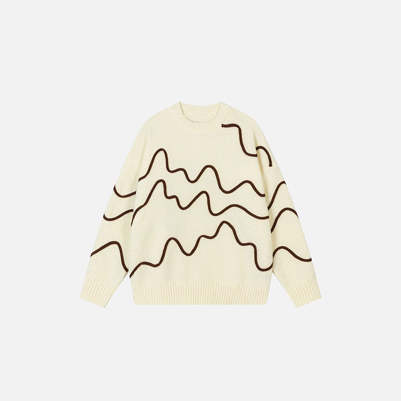 Front view of the beige Wave Pattern Sweater in a gray background 