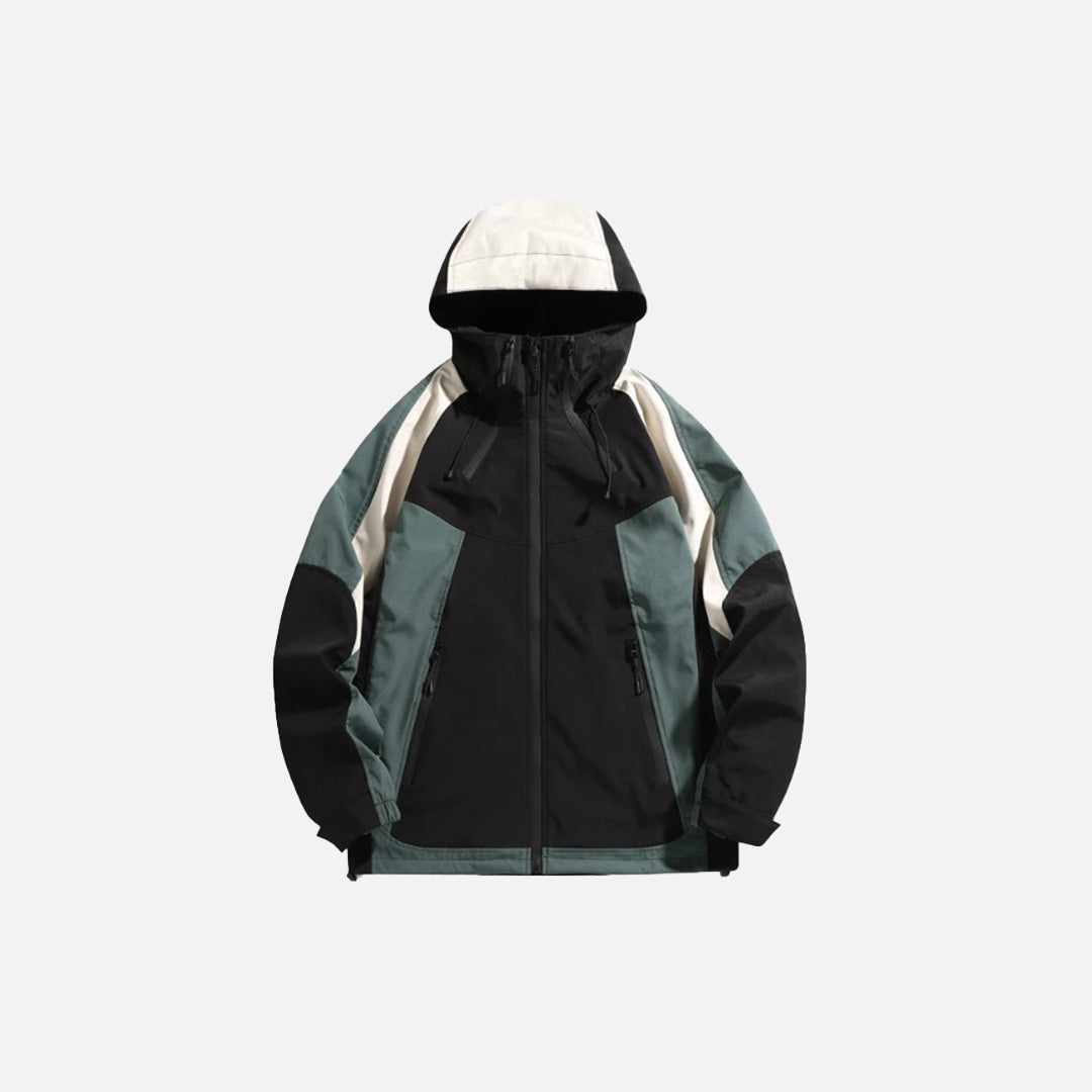 Front view of the black Color-Blocked Windbreaker Jacket in a gray background