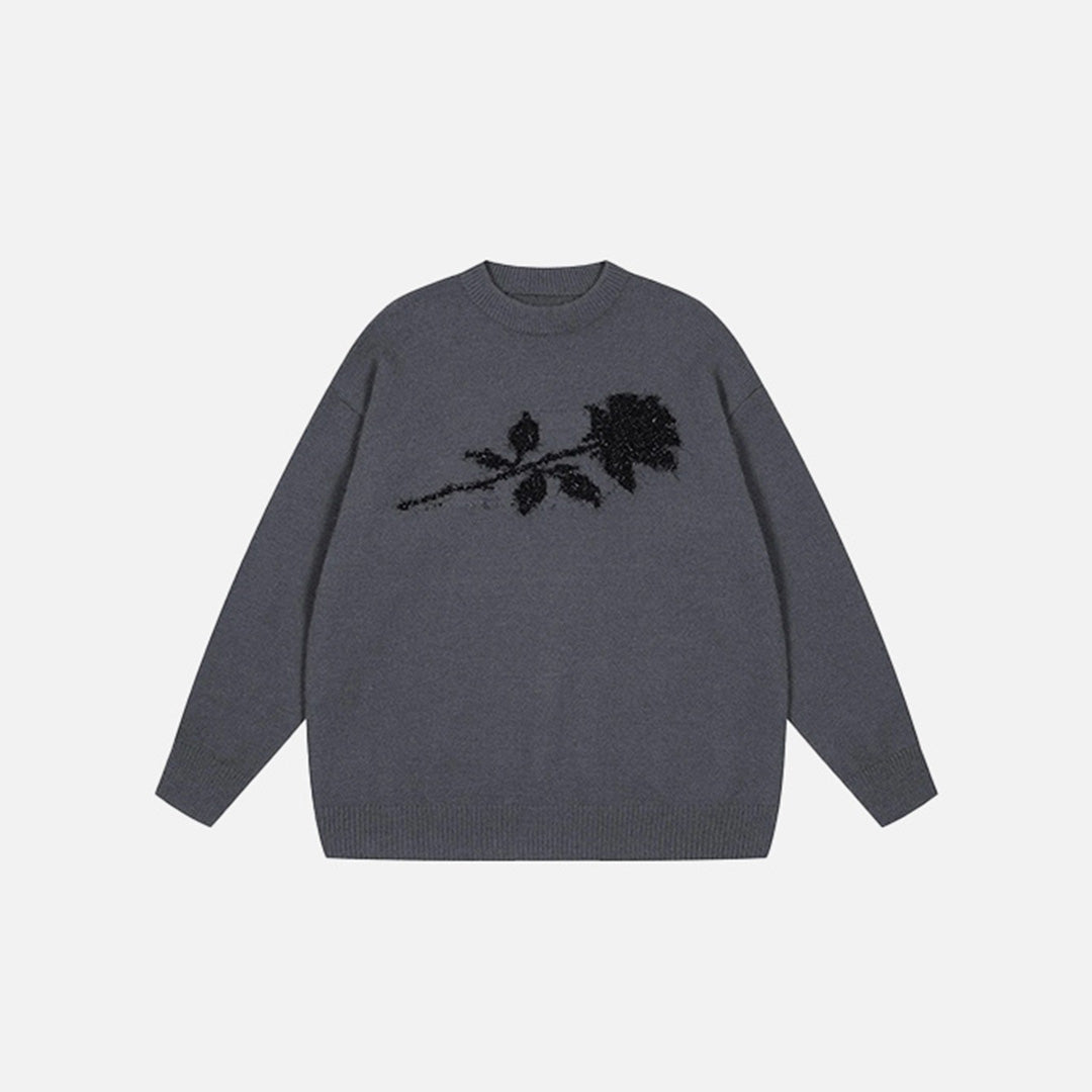 Front view of the gray Ethereal Rose Sweater in a gray background