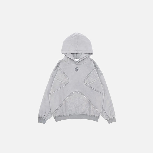 Front view of the grey Futuristic Stitch Hoodie in a gray background