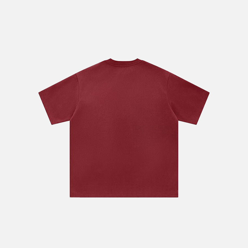 Back view of the red Zipper Loose Oversized T-shirt in a gray background