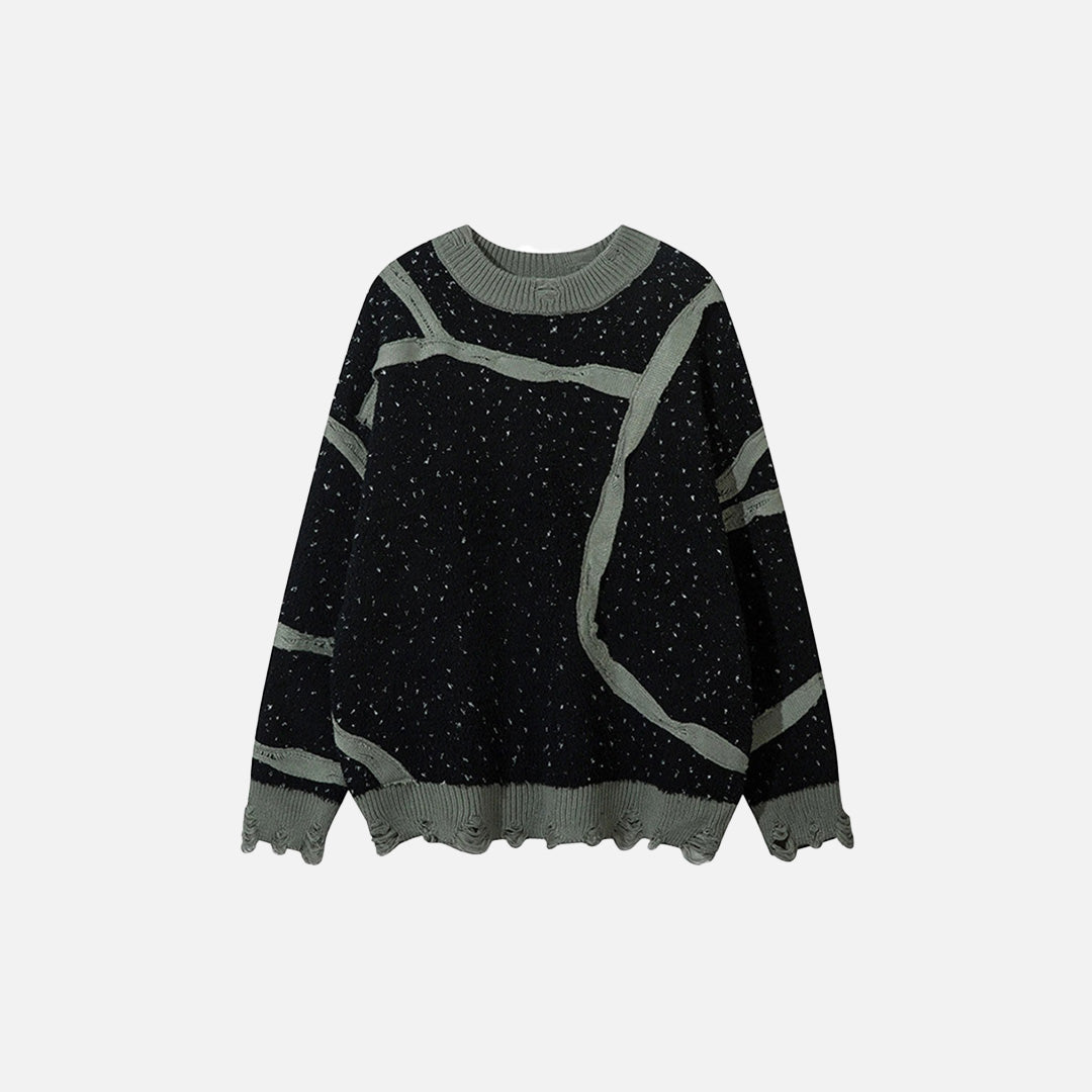 Front view of the black Y2K Cosmic Threads Sweater in a gray background